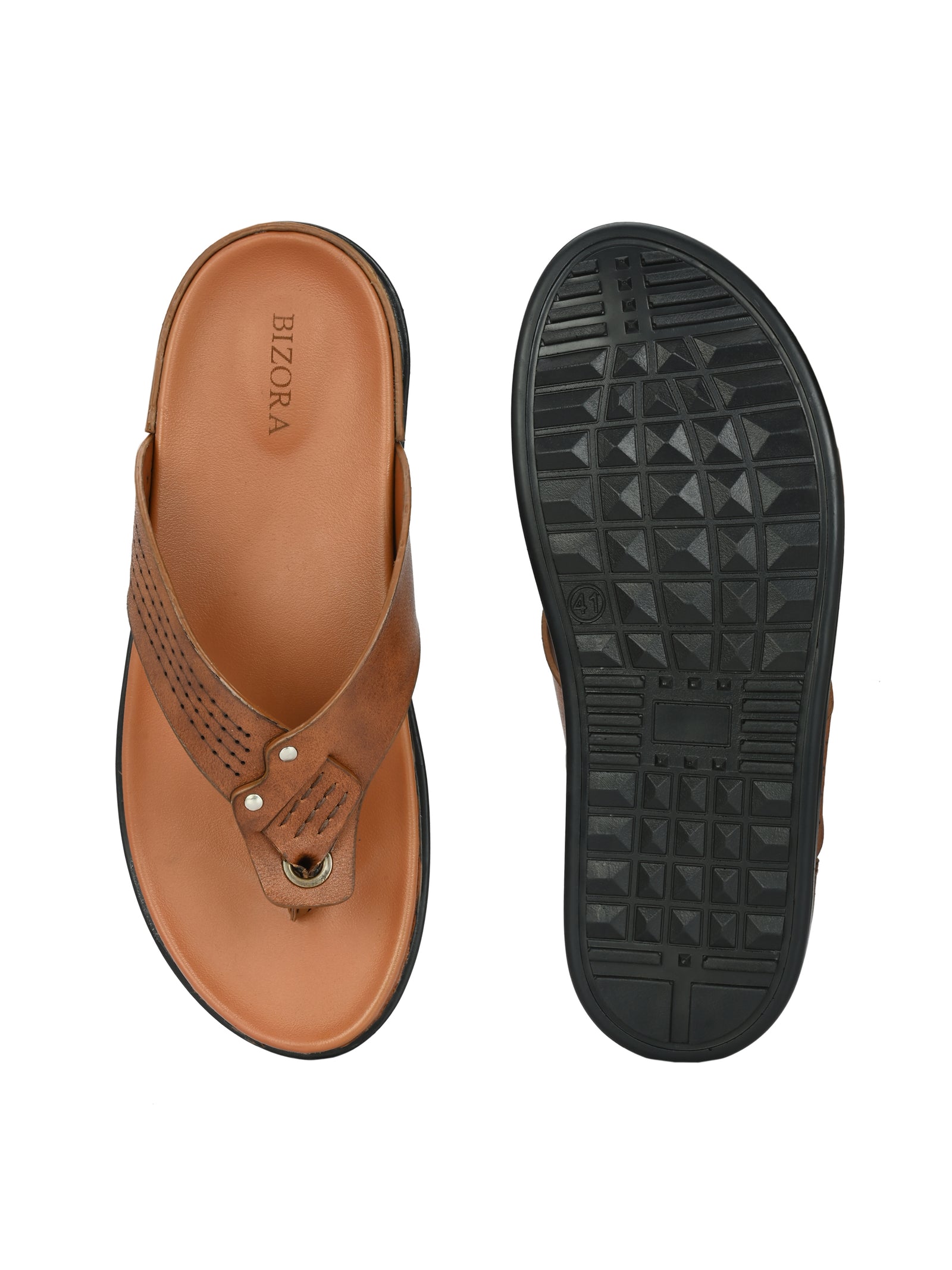 Men Tan V-Shape Slipper