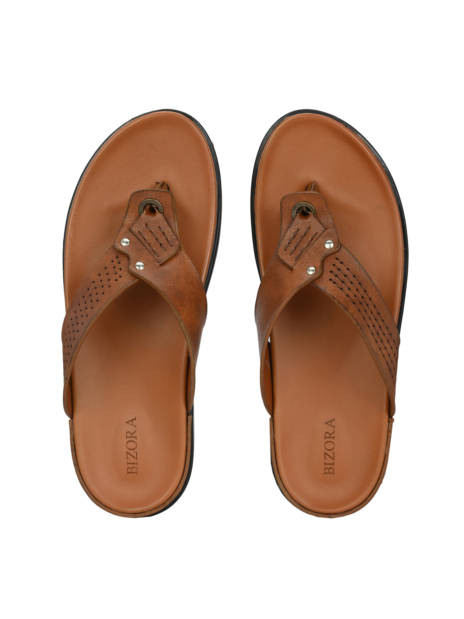 Men Tan V-Shape Slipper