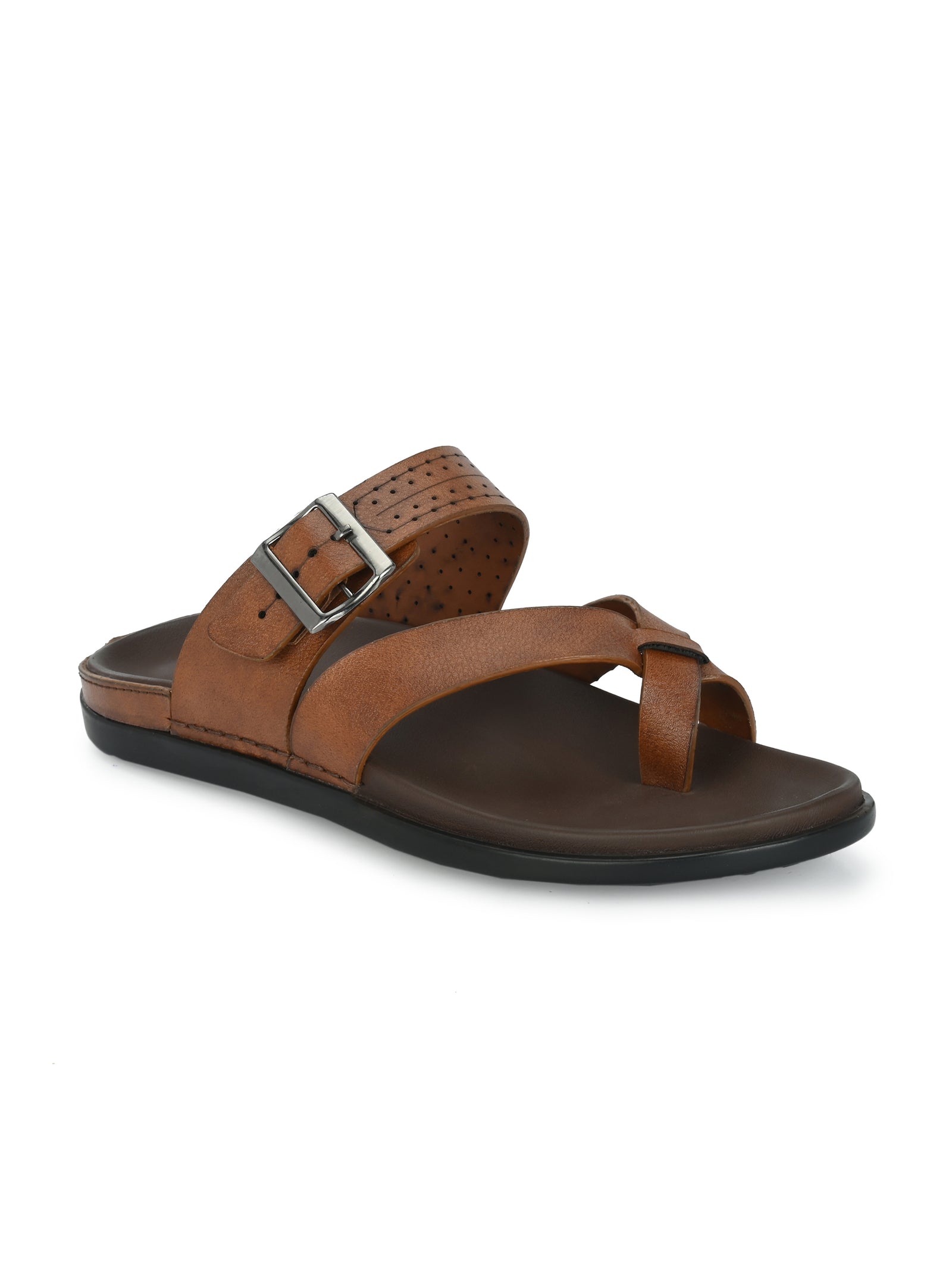 Mens Brown adjustable strip slipper (L-2)