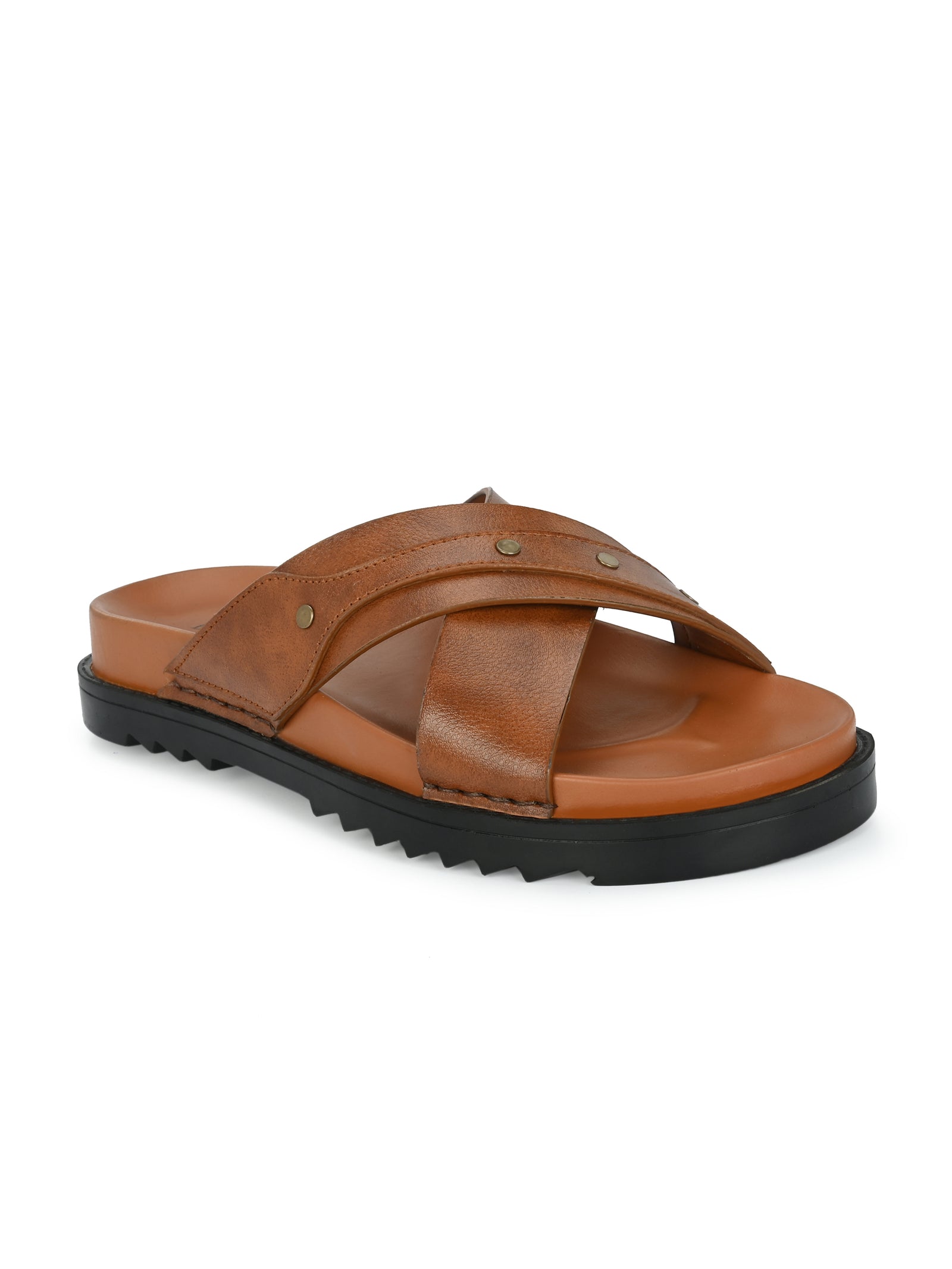 Men's tan cross slide slipper