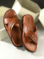 Men's tan cross slide slipper