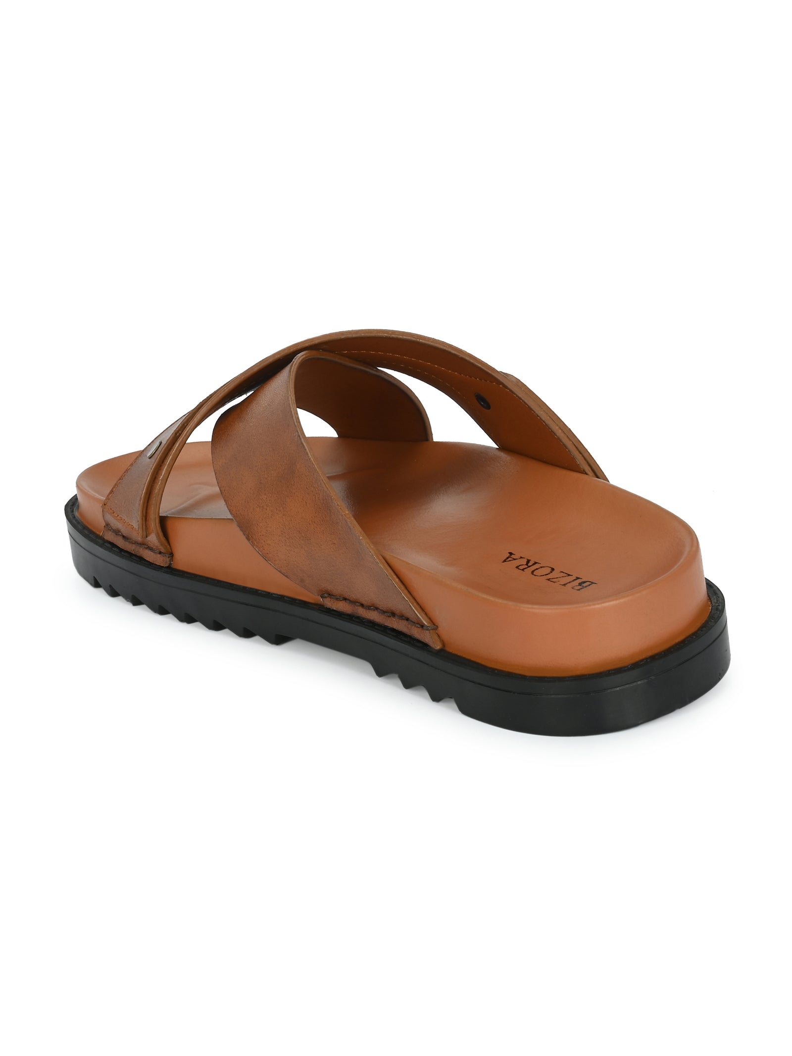 Men's tan cross slide slipper