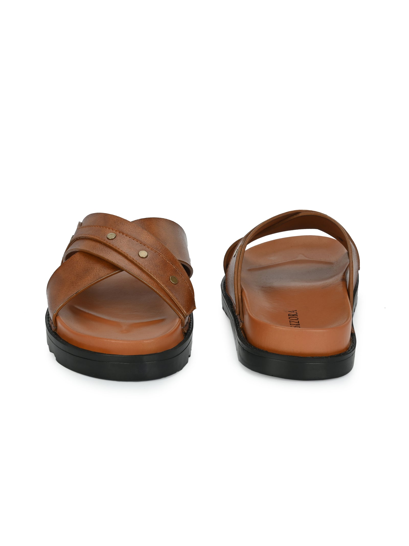 Men's tan cross slide slipper