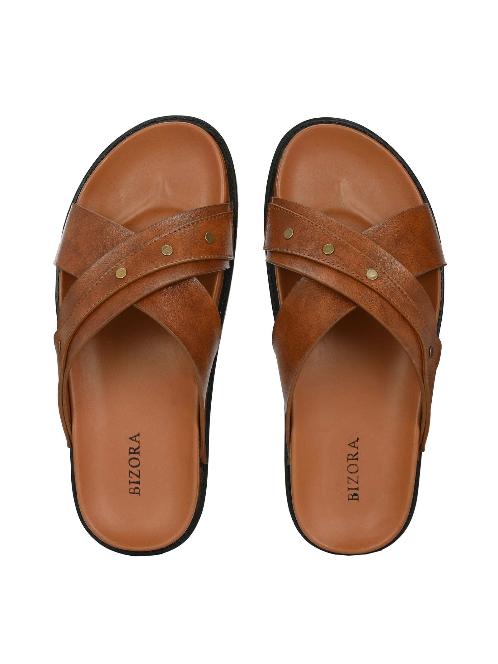 Men's tan cross slide slipper