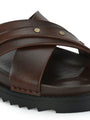 Men's brown cross slide slipper