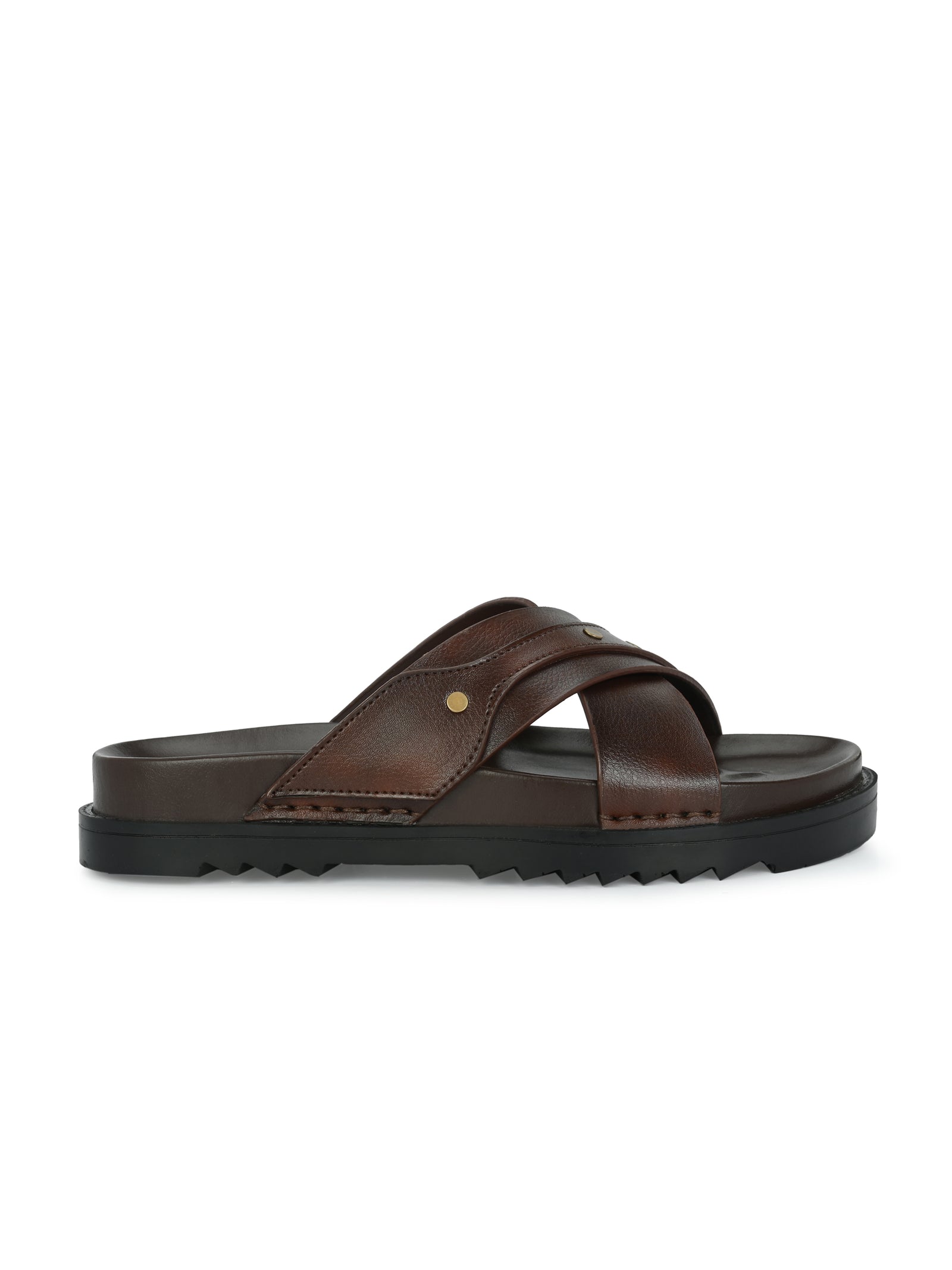 Men's brown cross slide slipper