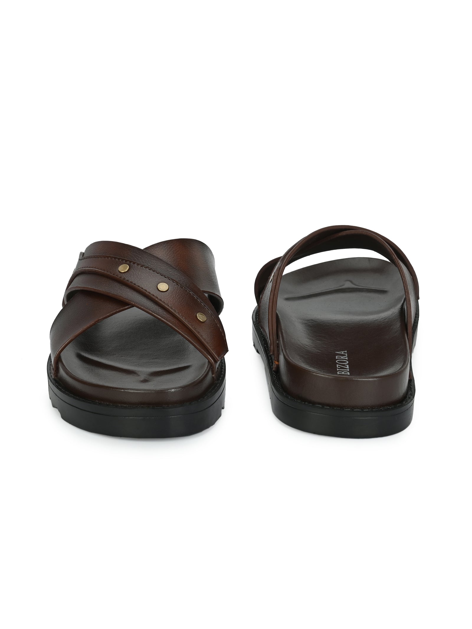 Men's brown cross slide slipper