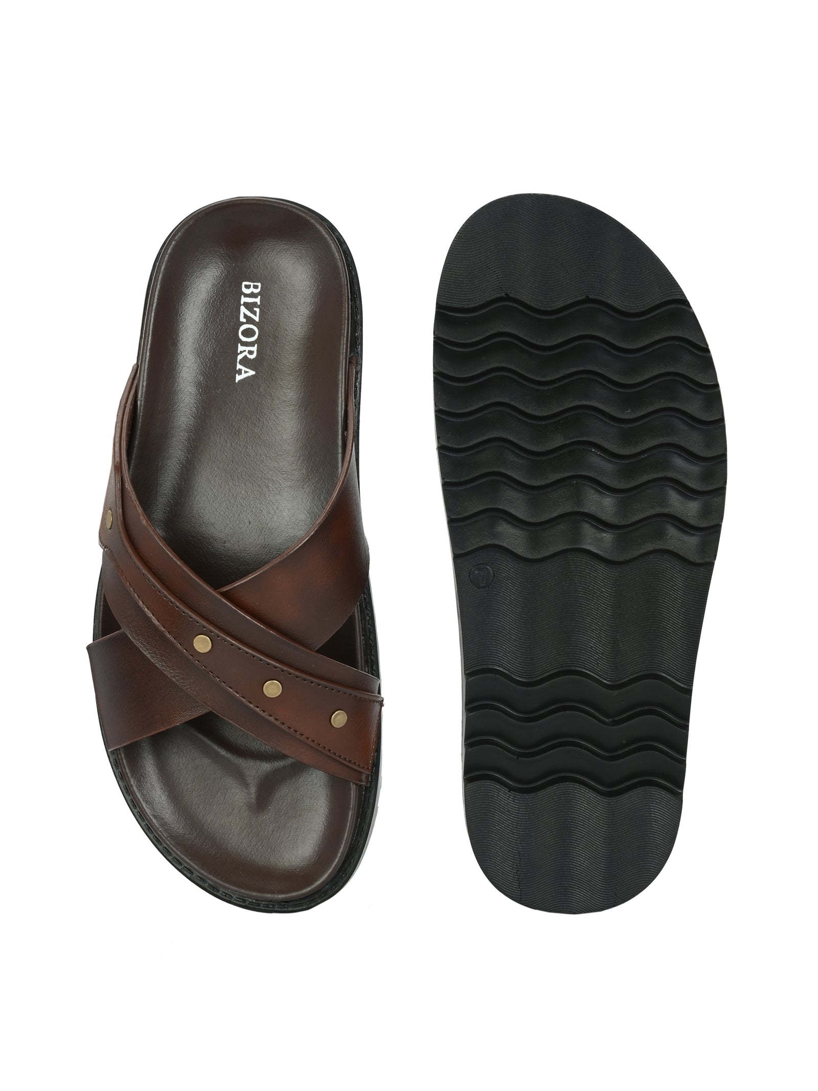 Men's brown cross slide slipper