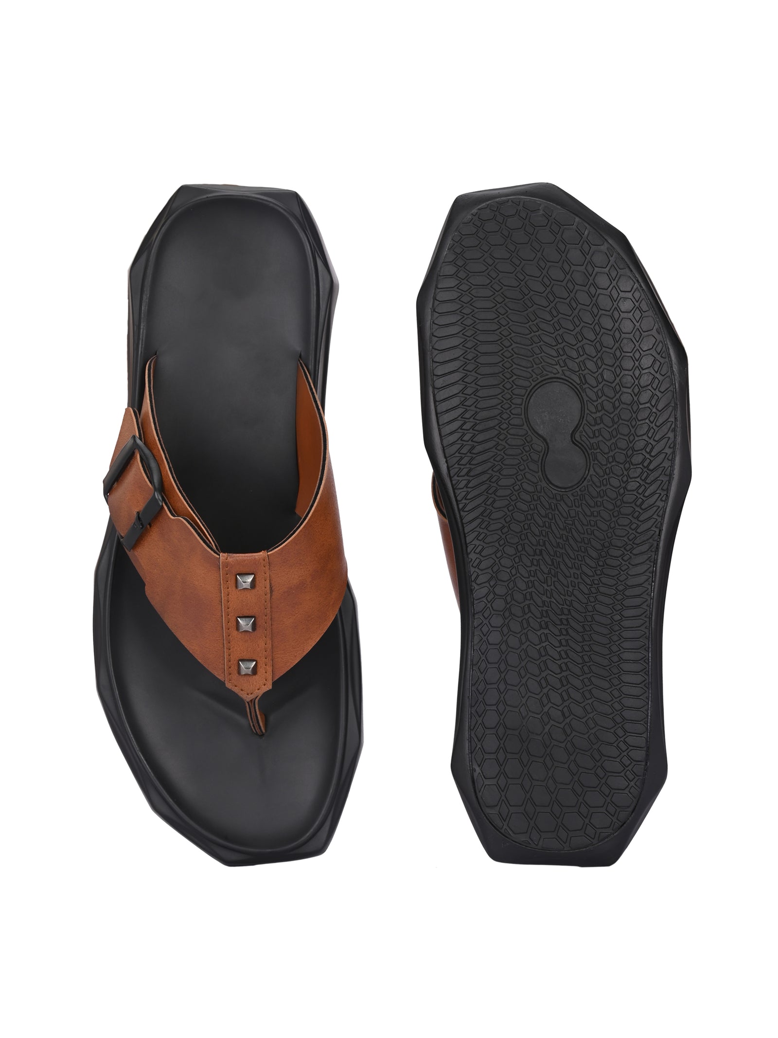 Men tan adjustable strap v-shape slipper (D1)