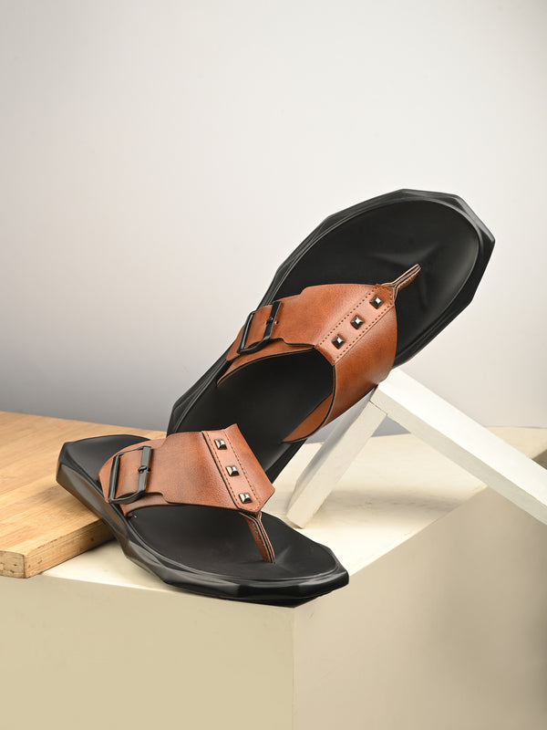 Men tan adjustable strap v-shape slipper (D1)