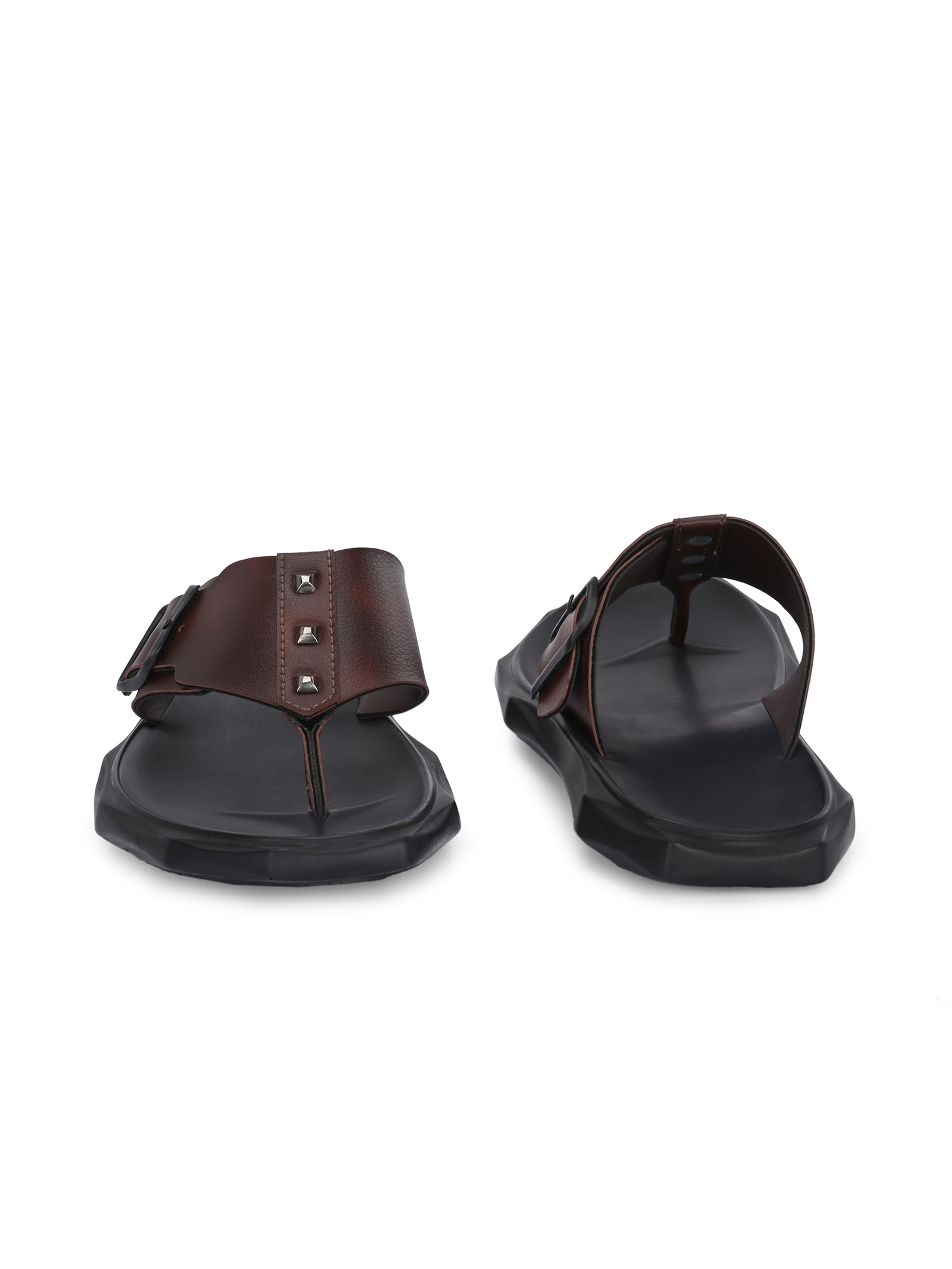 Men brown adjustable strap v-shape slipper (D1)