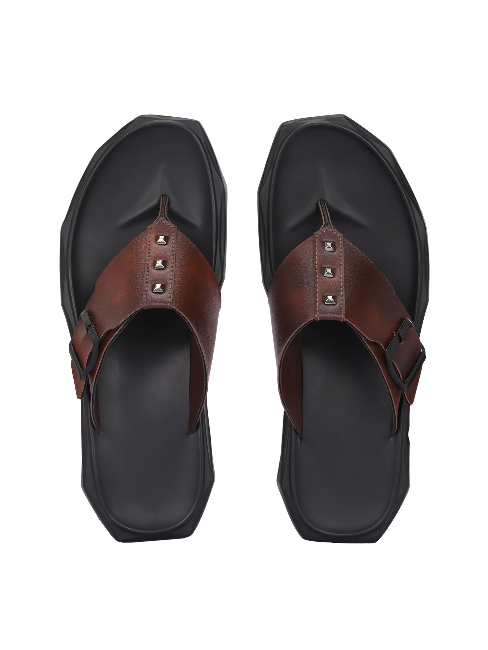 Men brown adjustable strap v-shape slipper (D1)