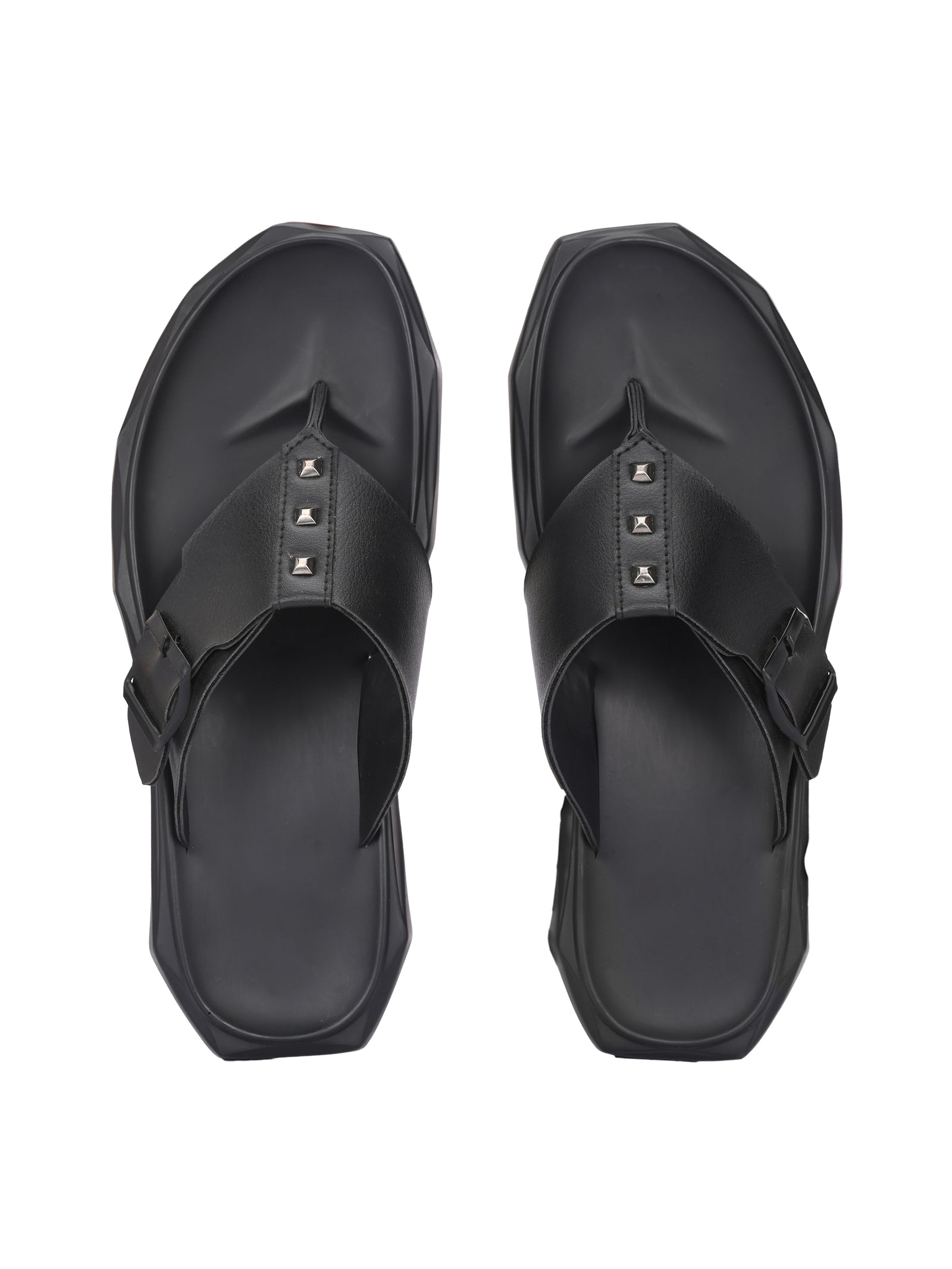 Men black adjustable strap v-shape slipper (D1)