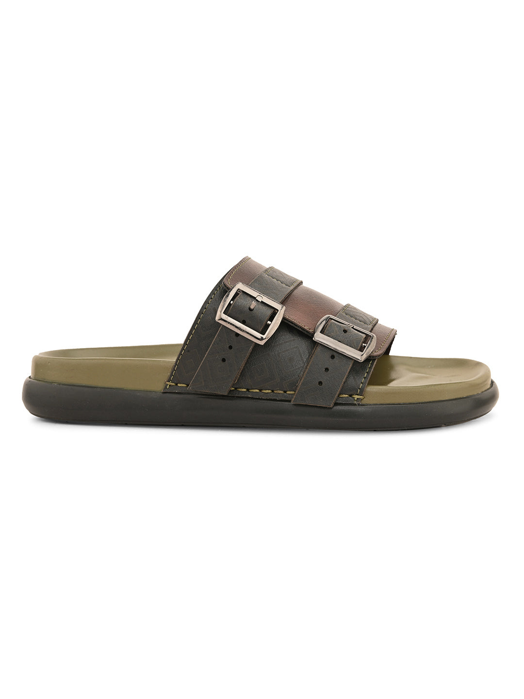 Men Olive Square Designed Trendy And Exclusive Soft Pad Slipper