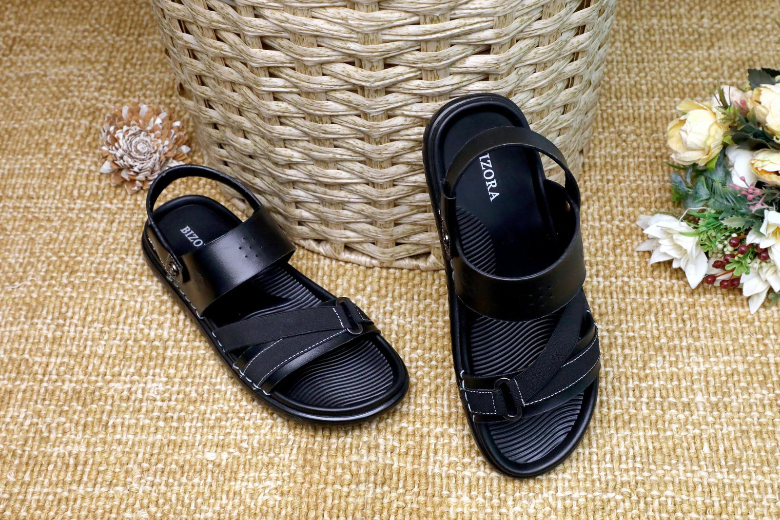 MENS BLACK TRENDY SOFT PAD SANDAL (T-2)