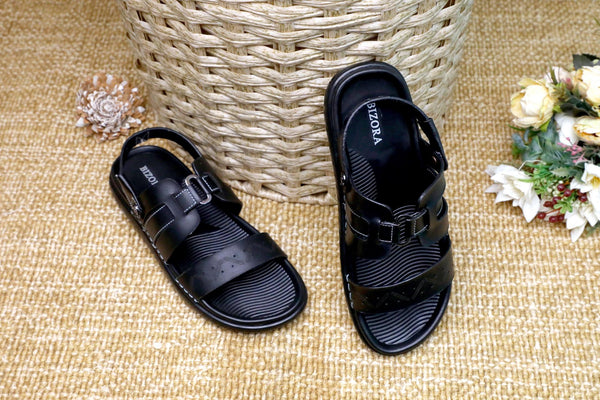 MENS BLACK SUPER SOFT PAD STRETCHABLE BACK STRAP SANDAL (T-3)